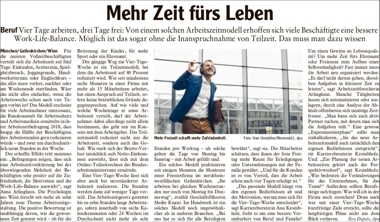 Mehr Zeit fürs Leben mit einer 4-Tage-Woche